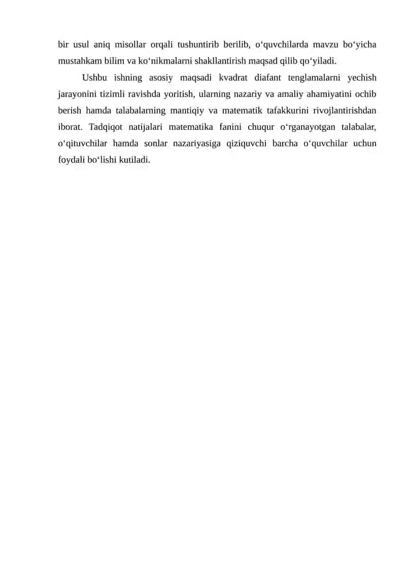 Kvadrat diafant tenglamalarni yechish 3