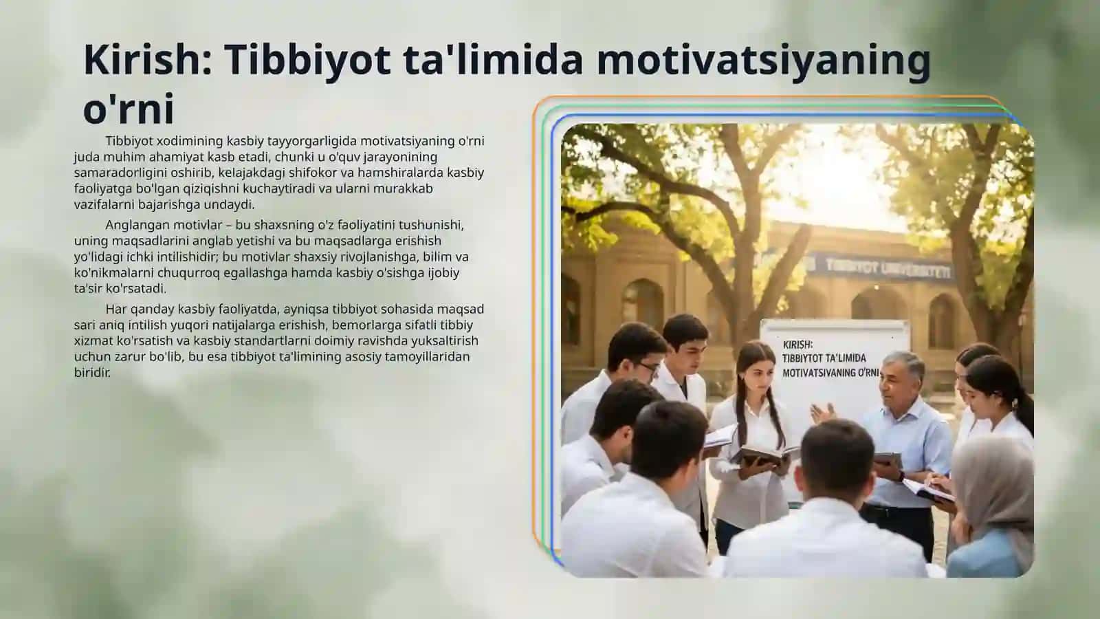 Boʻlajak tibbiyot xodimlarini kasbiy faoliyatga tayyorlashda anglangan motivlarni shakllantirish 3
