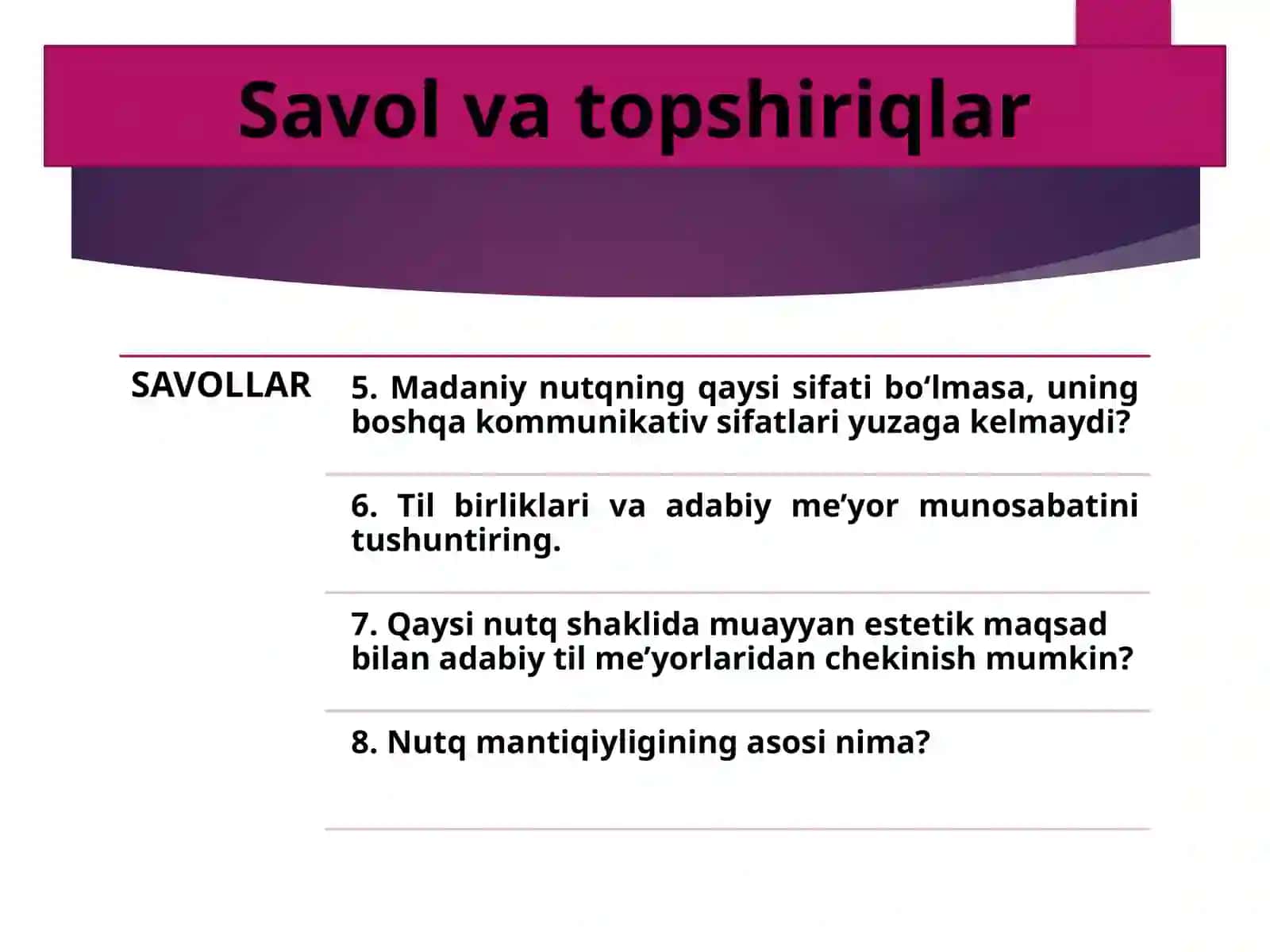 Savol va topshiriqlar 3