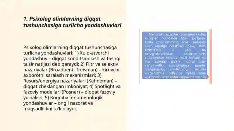 Psixolog olimlarning diqqat va sezgilar haqidagi qarashlari 3