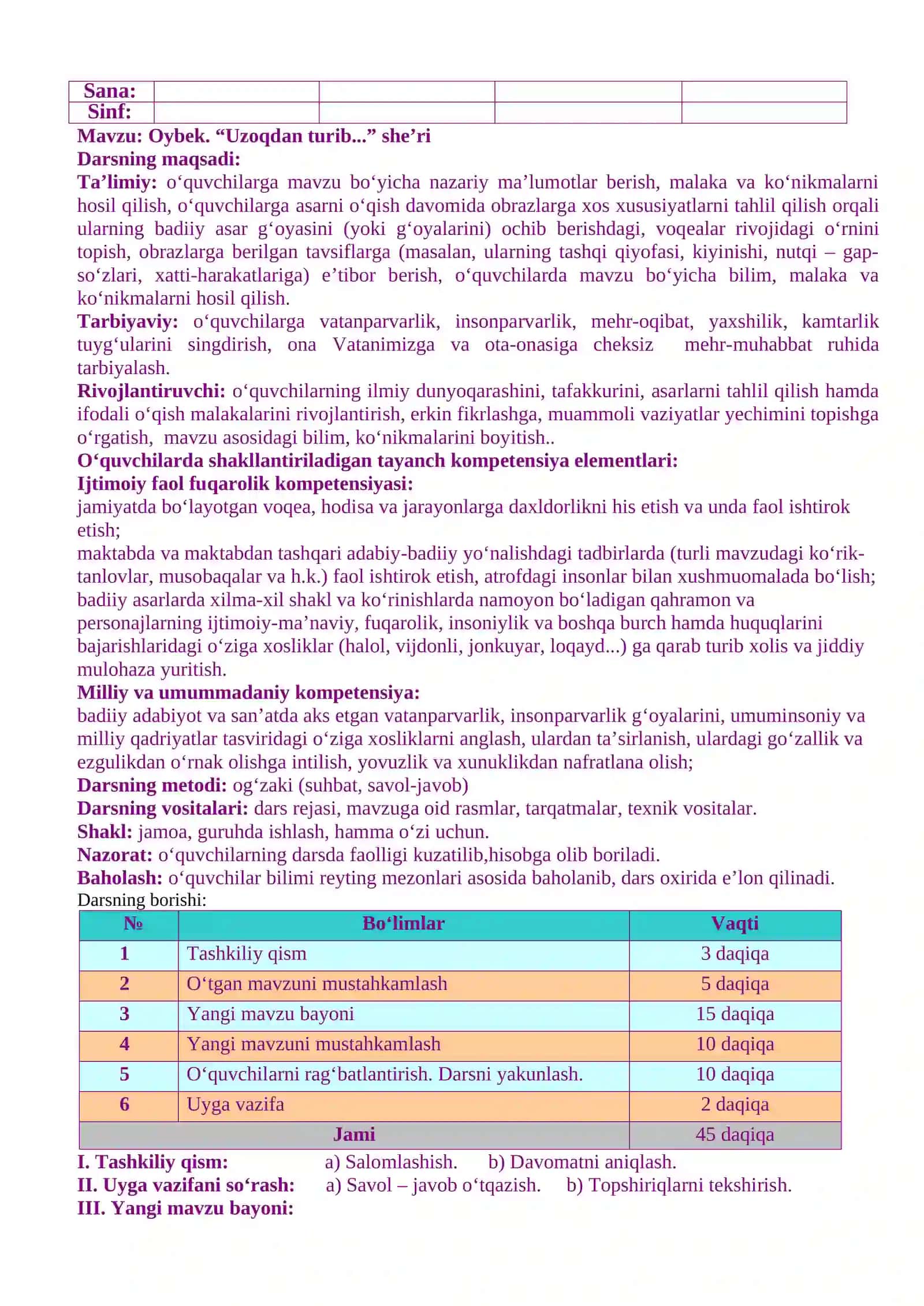 9-sinf adabiyot fani II chorak taqvimiy mavzu rejasi 3