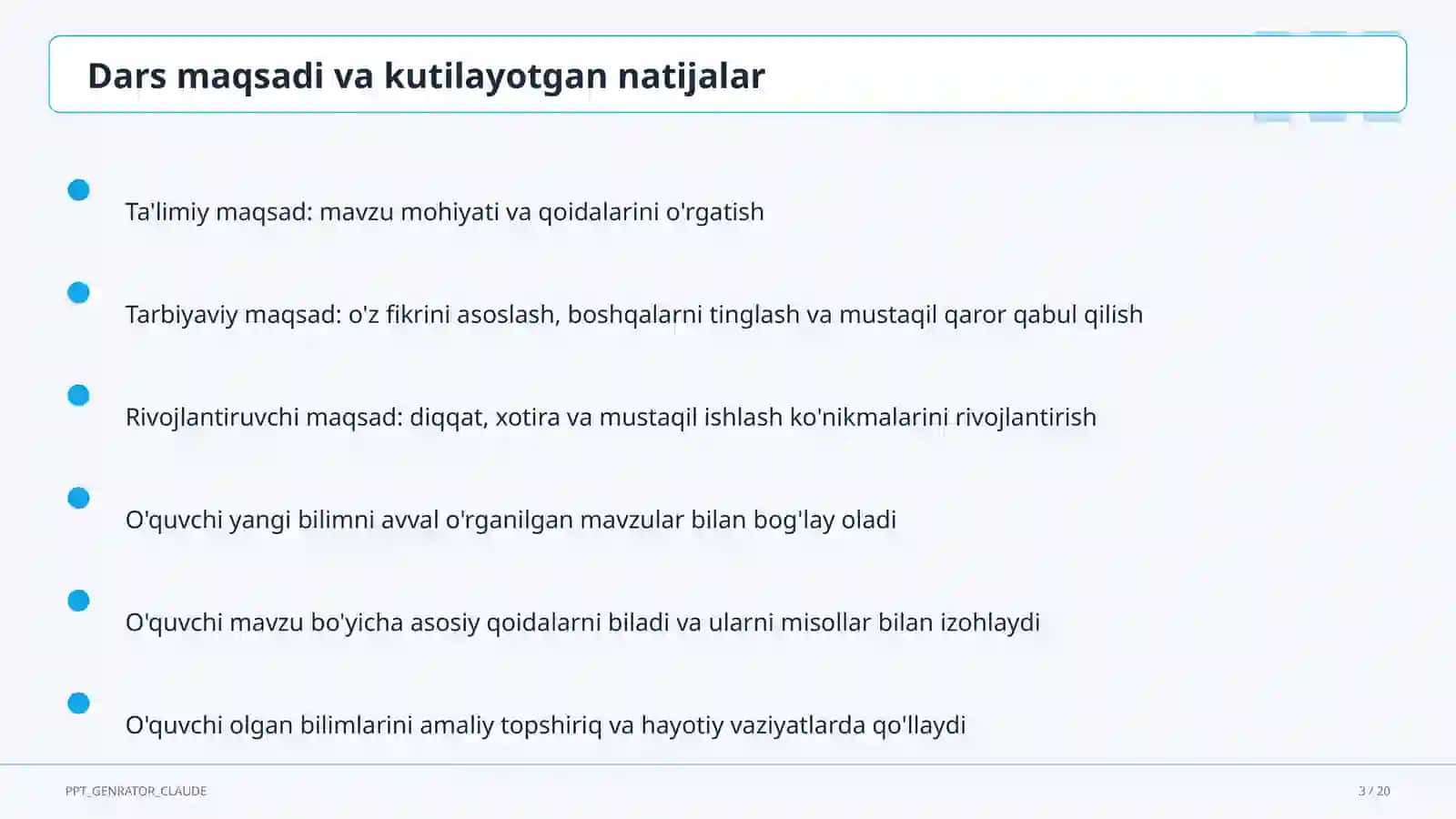 Sinf soati va tarbiyaviy tadbirlar (1–11) 3