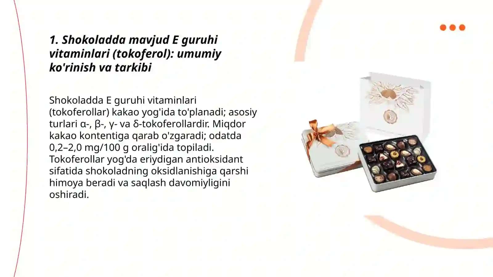 Bolci (shokoladini) E guruxiga mansub vitamin va minerallar va ularning foydasi va zararlari 3