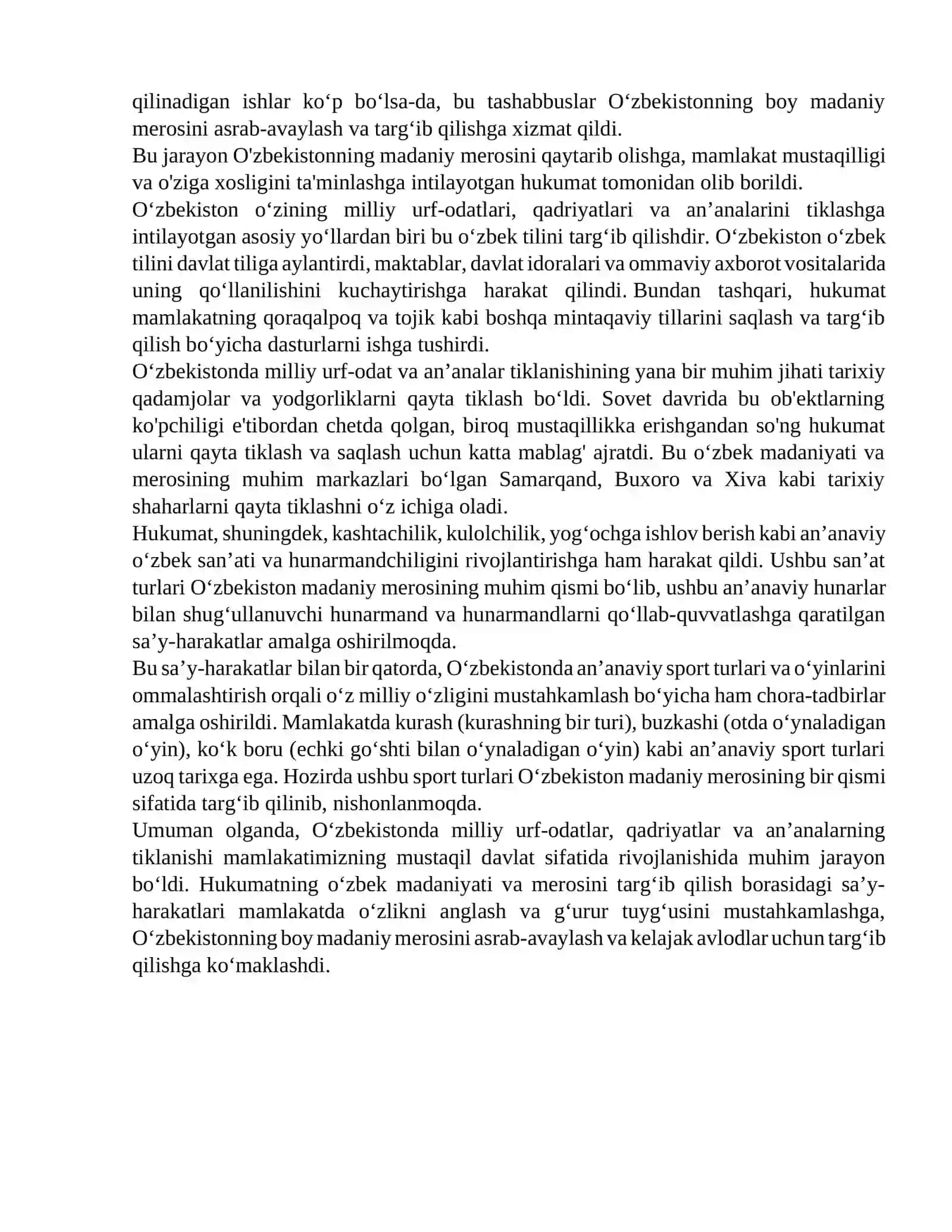 Mustaqillik yillarida Oʻzbekistonda milliy urf-odatlar, qadriyatlar va an'analarning qayta tiklanishi. 3