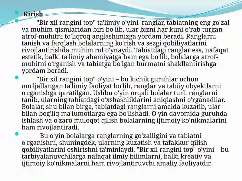 “Bir xil rangini top” taʼlimiy oʼyin. (kichik guruh) Fan va tabiat markazi 3