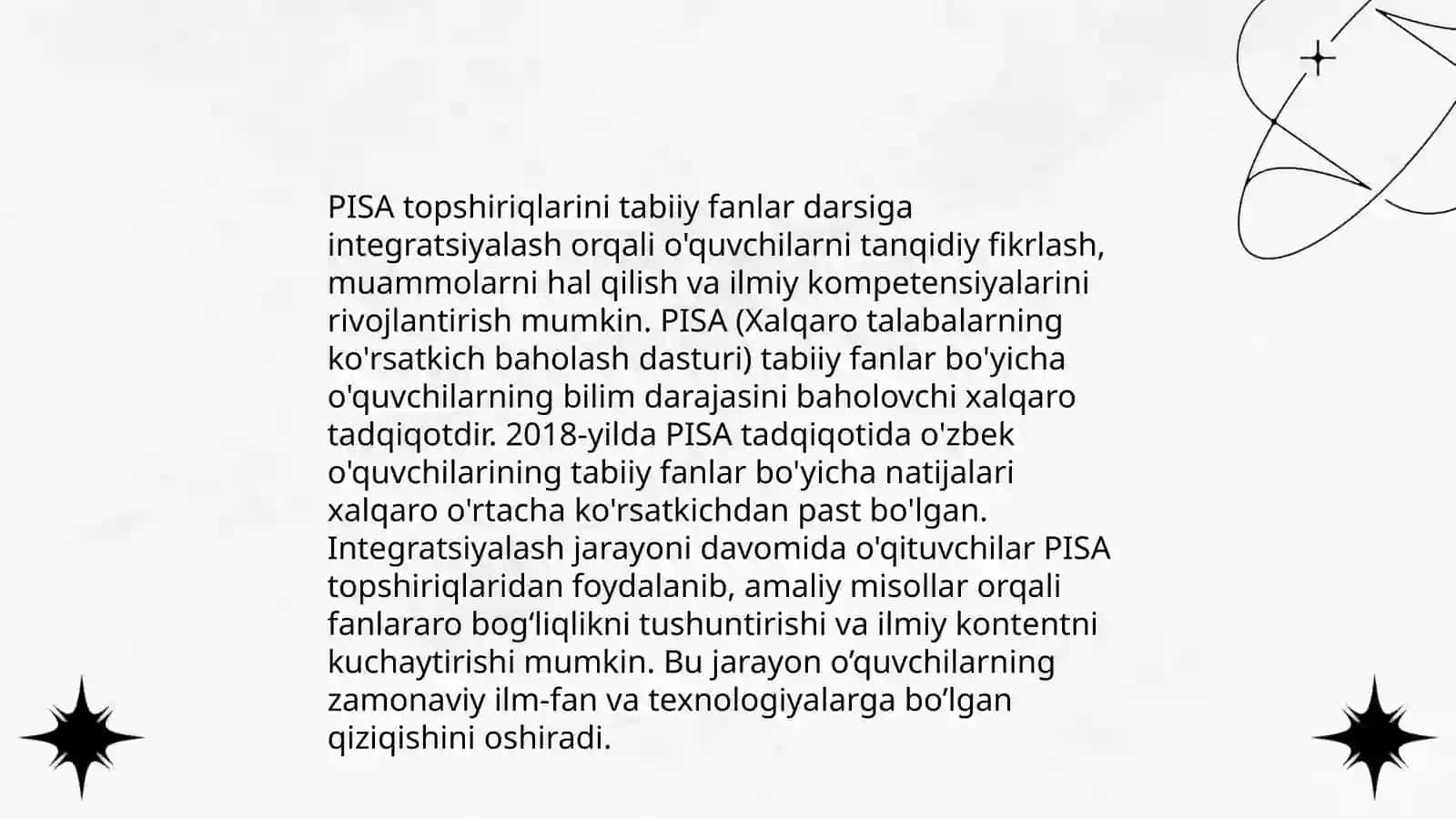 Tabiiy fanlar nazariyasi va metodikasini oʻqitishda PISA topshiriqlari asosida 3