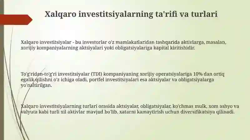 Xalqaro investitsiyalarniafzallikvakamchiliklari 3