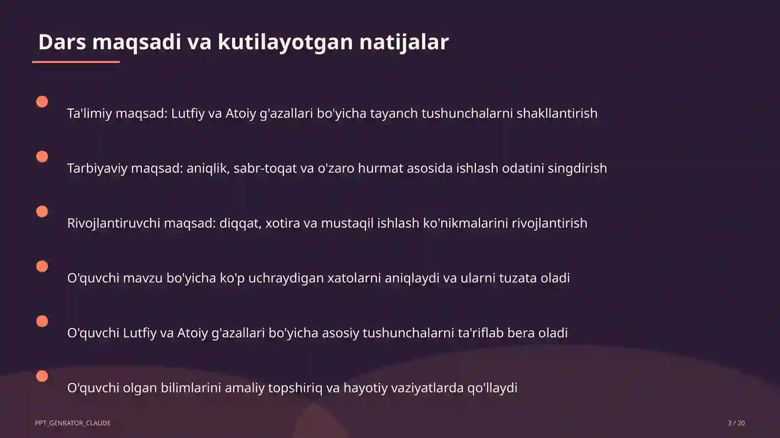 Lutfiy va Atoiy g'azallari (10-sinf) 3