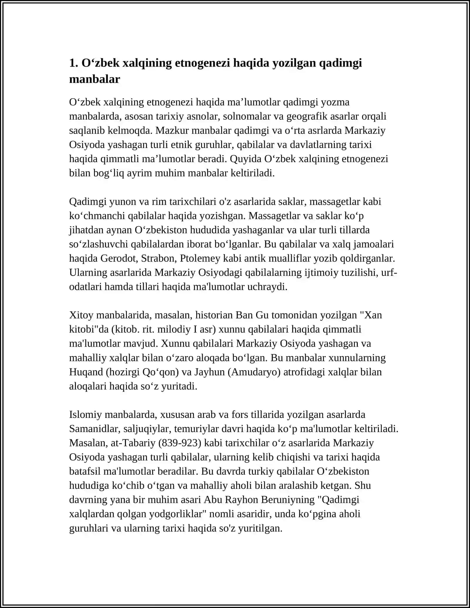 Oʻzbek xalqining etnogenezi va etnik tarixiga oid eng muhim manbalar tavsiifi va guruhlarga boʻlinishi 3