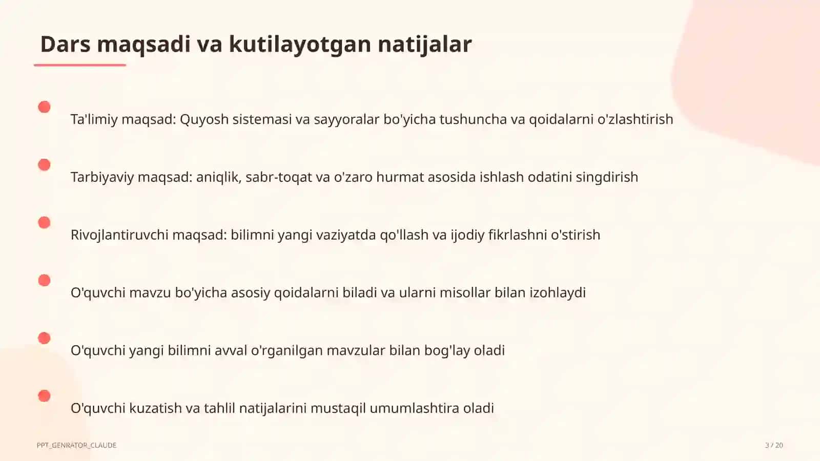 Quyosh sistemasi va sayyoralar (4-sinf) 3
