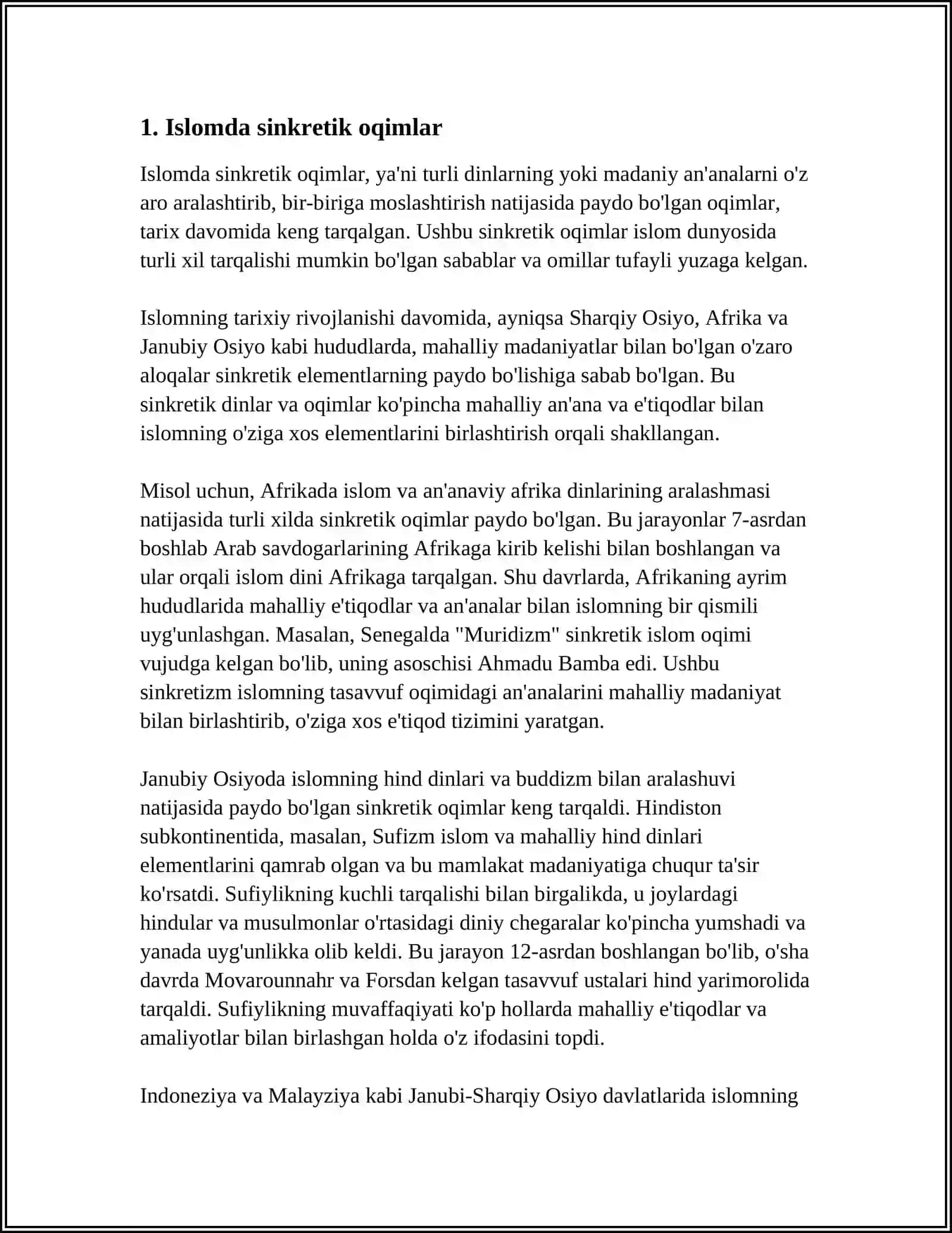 ISLOM VA BOSHQA DINIY AQIDALAR SINKRETLASHVU NATIJADA SHAKILLANGAN DINIY TA'LIMOTLAR 3