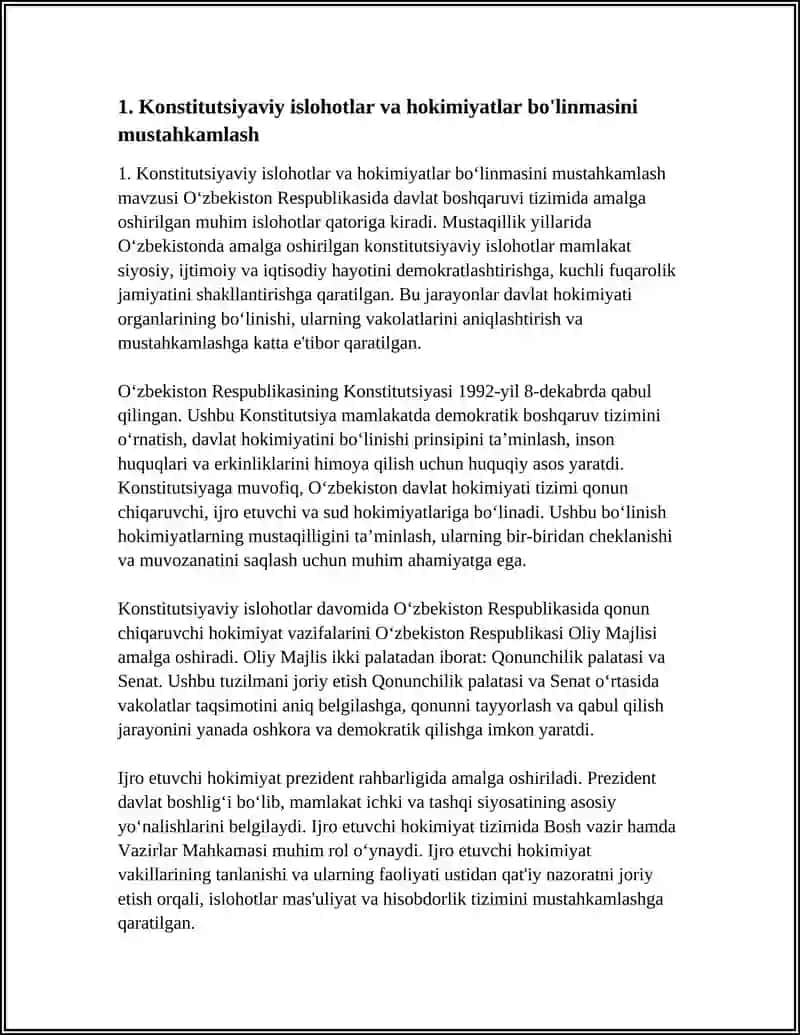 Konstitutsiyaviy islohotlar va hokimiyatlar bo'linmasini mustahkamlash 3