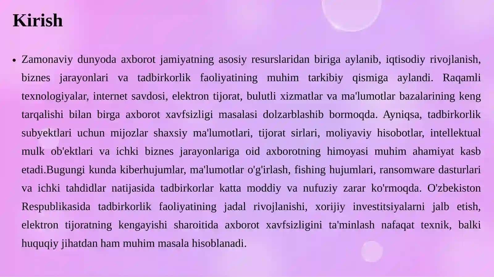 Tadbirkorlik faoliyati da axborot xavfsizligini ta’minlashning huquqiy masalalari 3