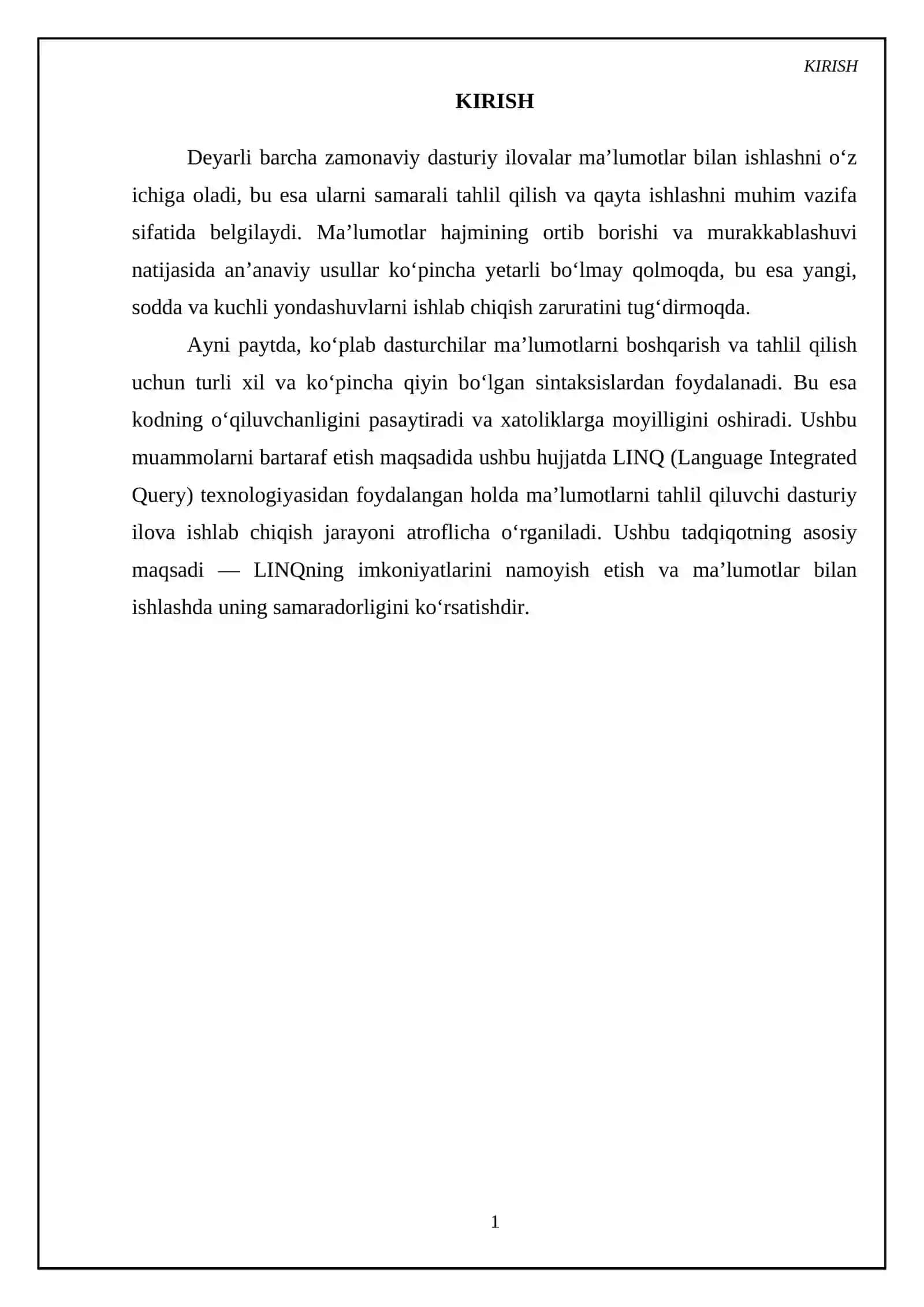 LINQ texnologiyasidan foydalanib ma’lumotlarni tahlil qiluvchi dasturiy ilova ishlab chiqish 3
