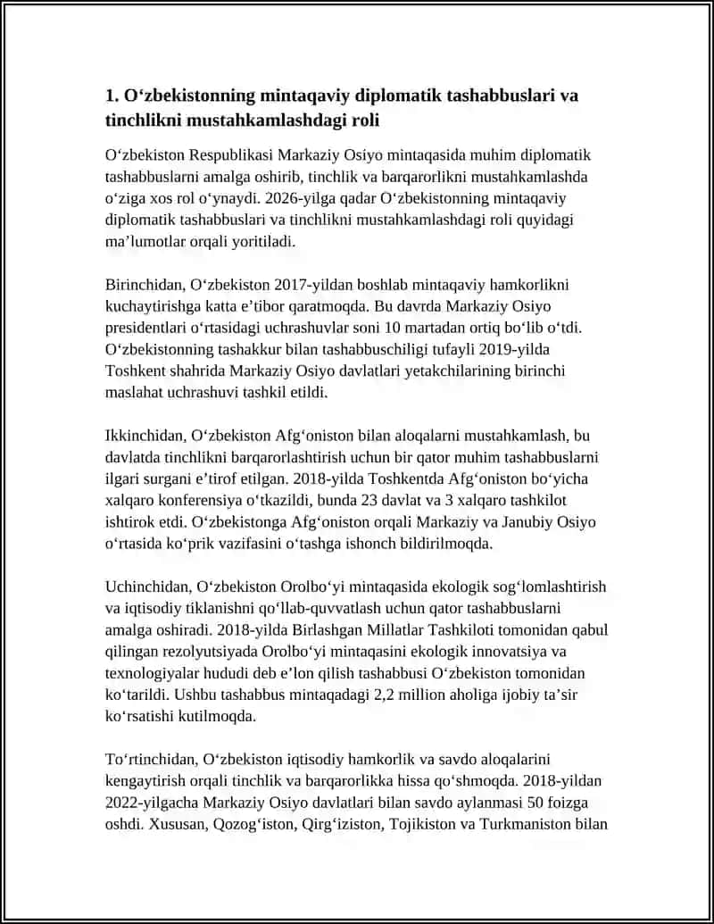 O‘ZBEKISTONNING MARKAZIY OSIYODA TINCHLIK VA BARQARORLIKNI TA’MINLASHDAGI O‘RNI 3