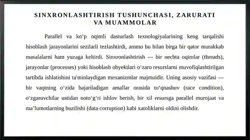 Sinxronlashtirish mexanizmi va locklar 3