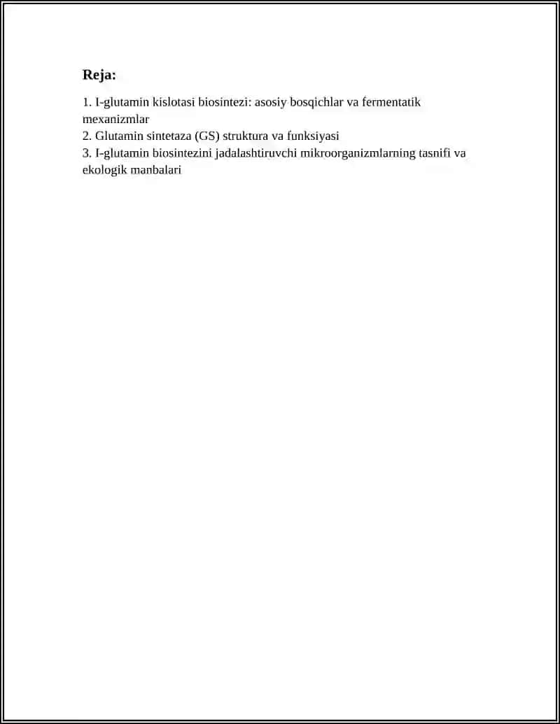 I-GLUTAMIN KISLATANI BIOSENTIZI VA UNI SENTEZLASHNI JADDALASHTIRUVCHI MIKROORGANIZMLARNI SILIKSIYASI 3