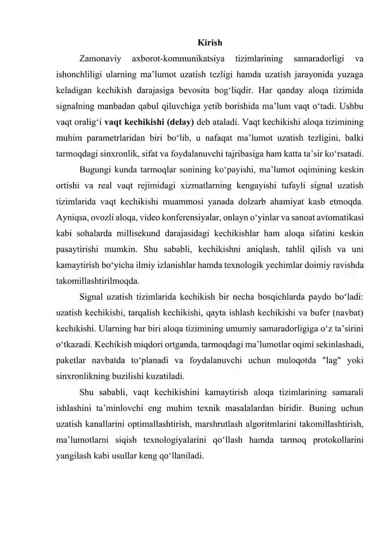 Signal uzatish tizimlarida vaqt kechikishining (delay) aloqa sifatiga ta’siri 3