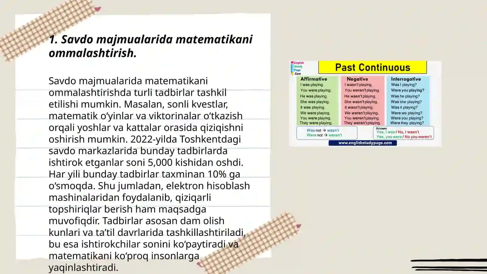 Savdo majmualarida matematika faniga oid misollarni ishlagan xaridorlarga maxsus chegirmalarni joriy etishni tashkillashtirish va ommalashtirish 3