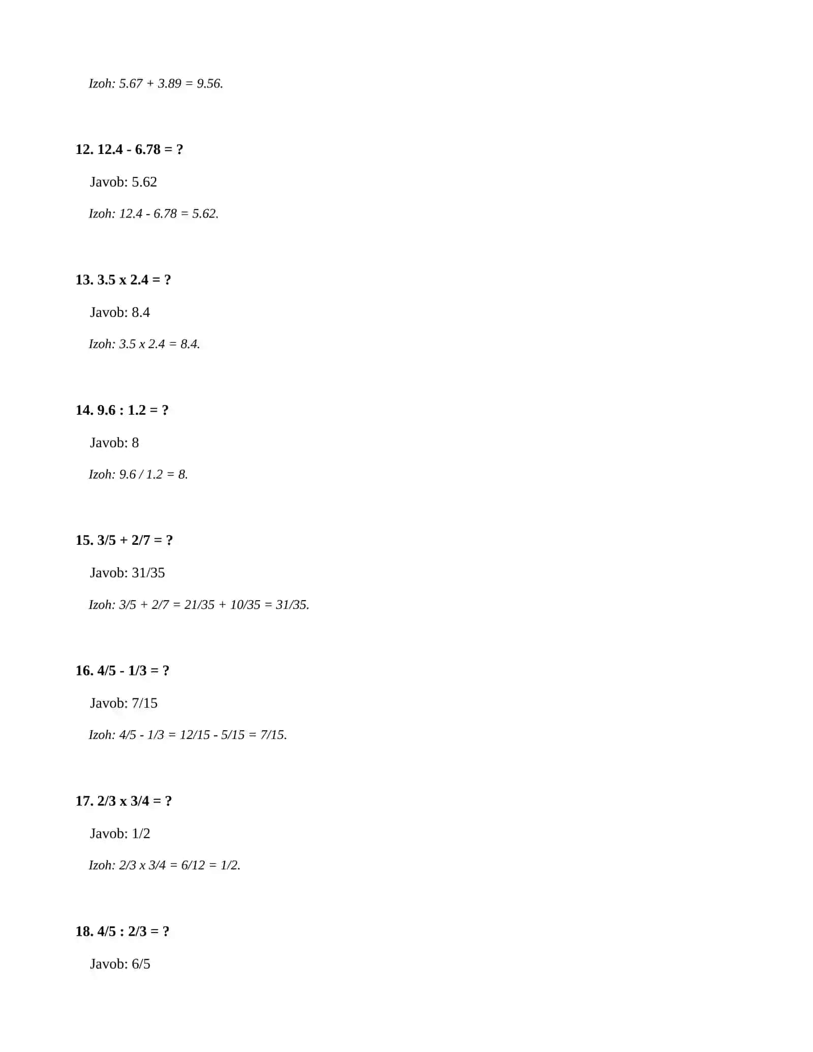 4-sinf Matematika fanidan Nazorat ishi 3