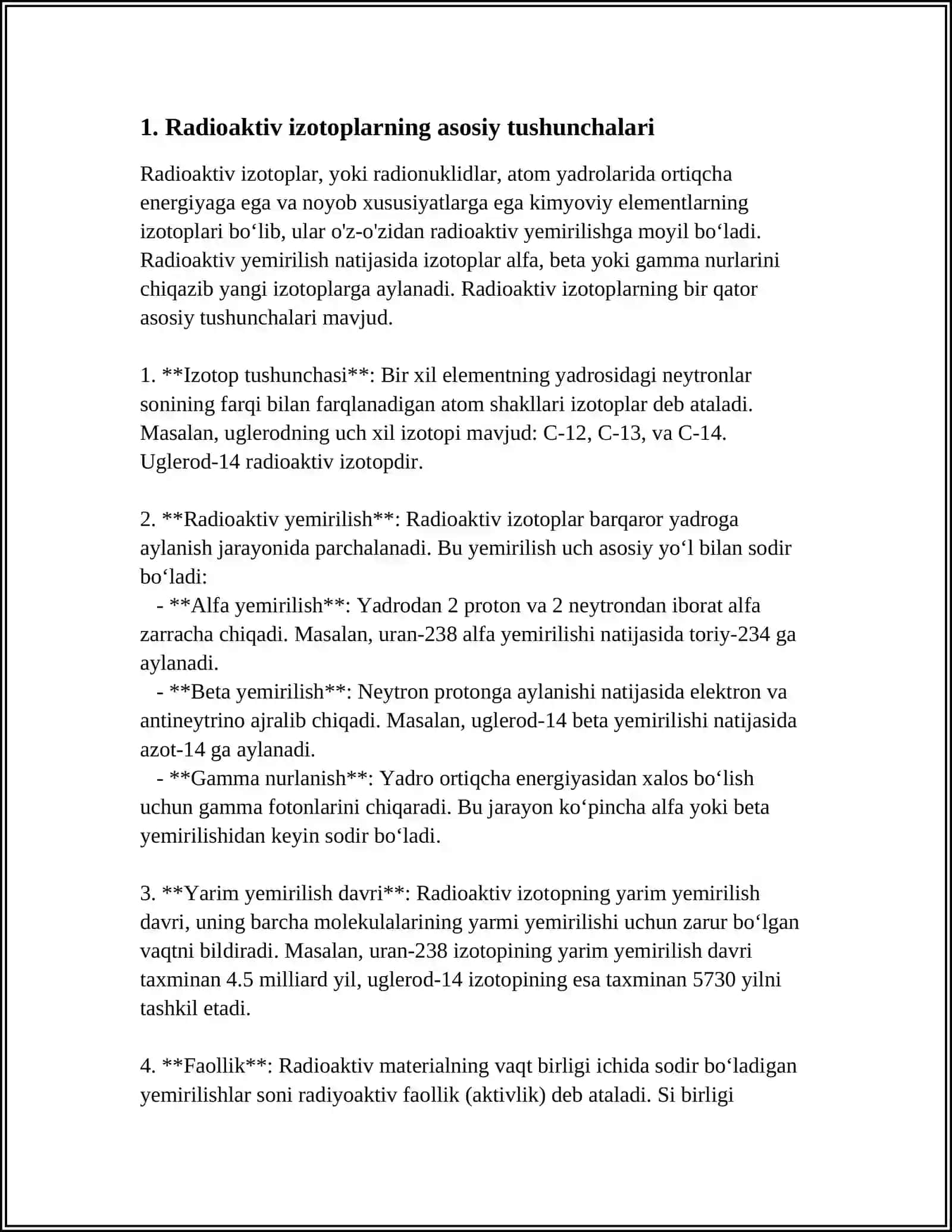 YADRO ENERGETIKASI.RADIAKTIV IZOTOPLARDAN FOYDALANISH 3