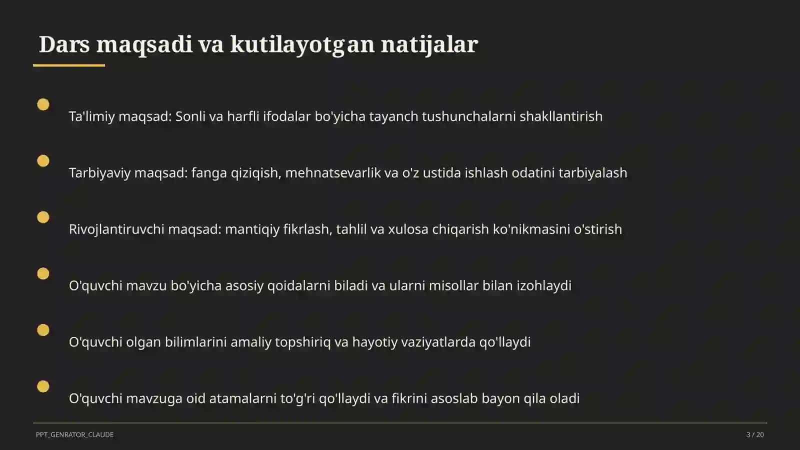 Sonli va harfli ifodalar (5-sinf) 3
