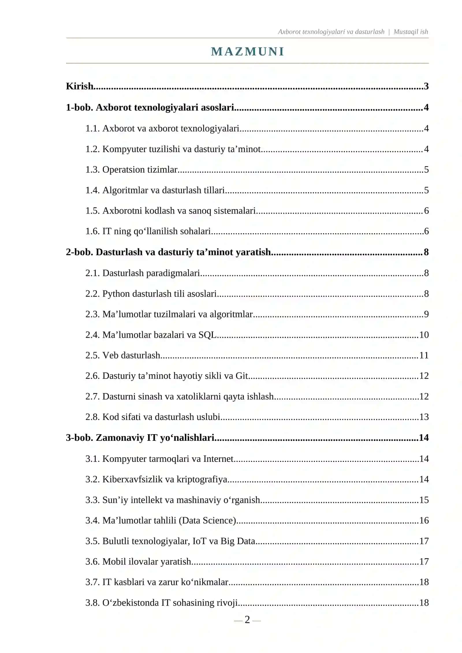 Axborot texnologiyalari va dasturlash 3