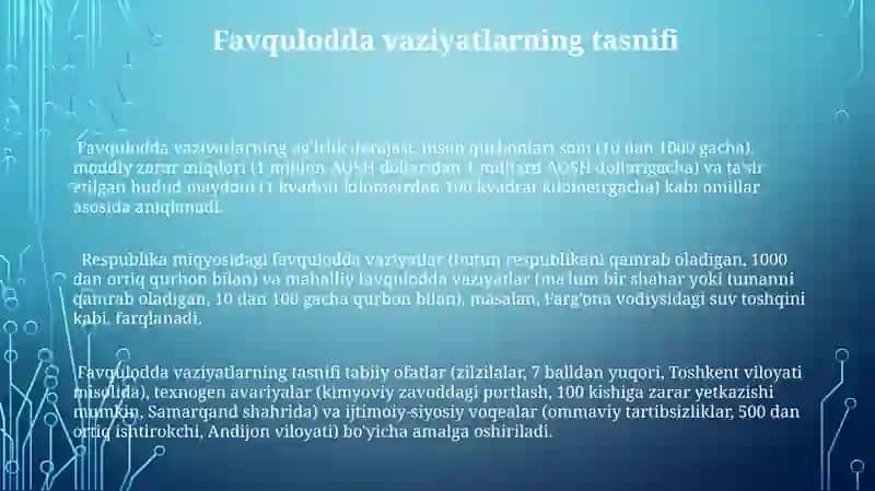 favqulodda vaziyatlarning tasnifi va tavsifi 3