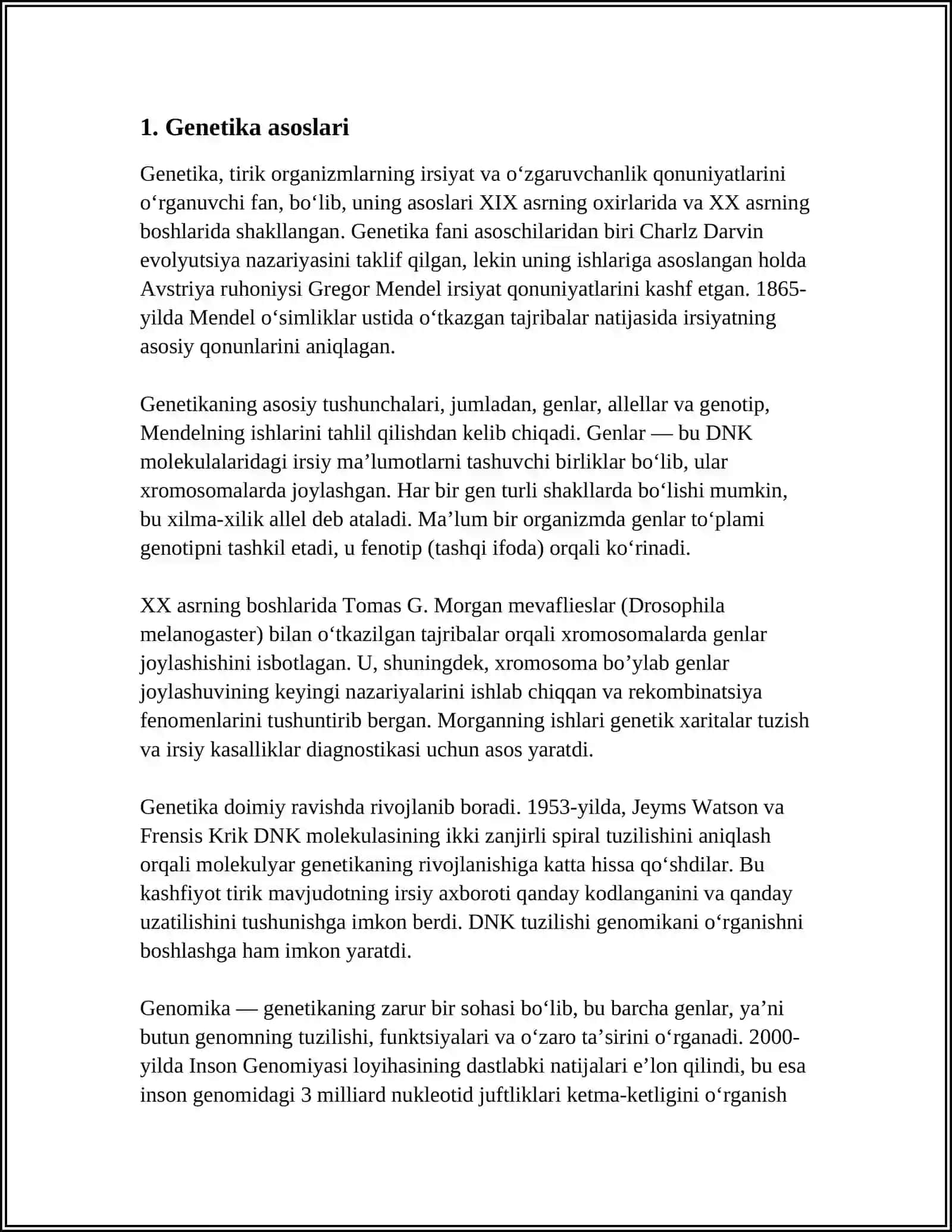 MUSTAQIL ISH Mavzu: UMUMIY GENITIKA ASOSLQRI 3