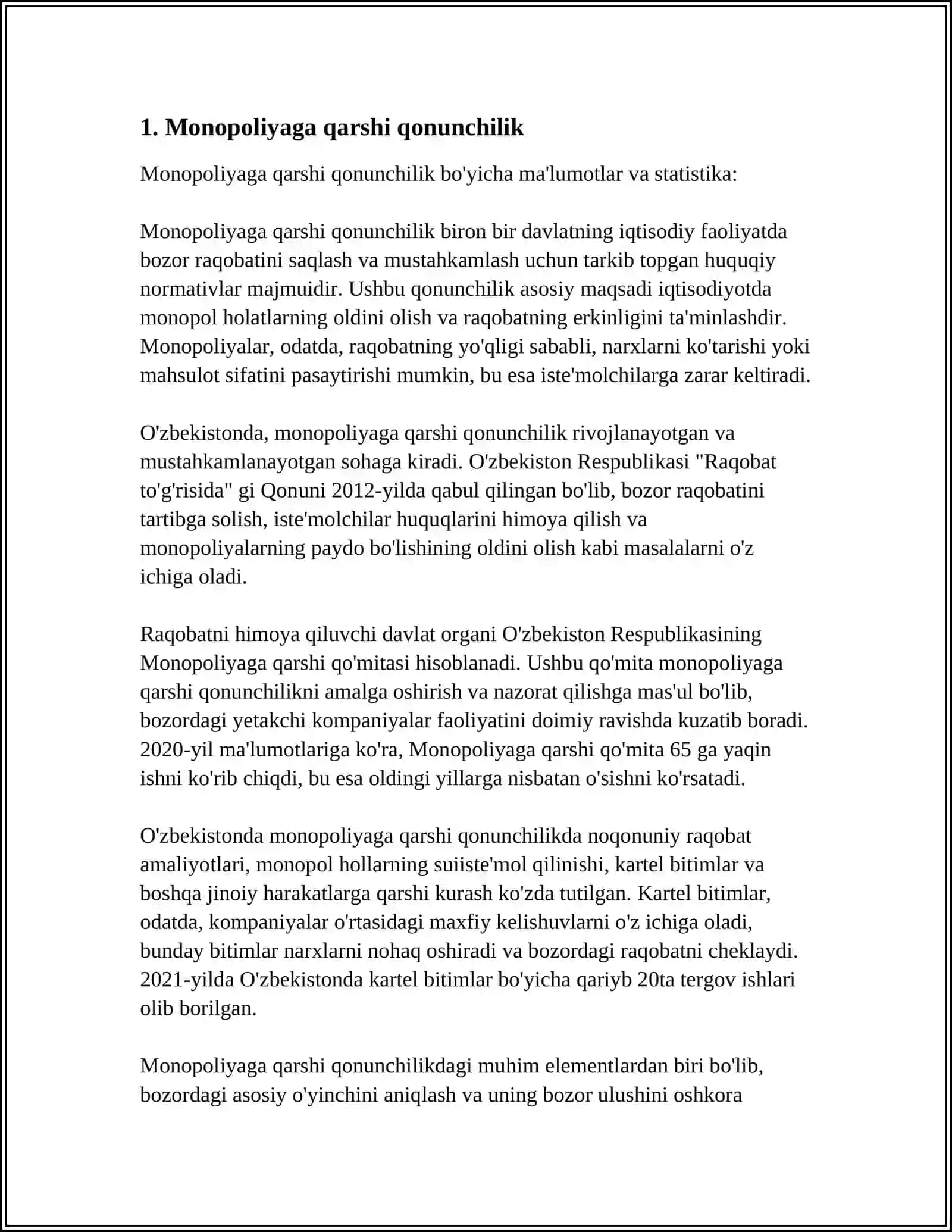 MONOPOLIYAGA QARSHI SIYOSAT YOKI RAQOBATNI DAVLAT TOMONIDAN QO'LLAB QUVVATLASH SHAKILLARI 3