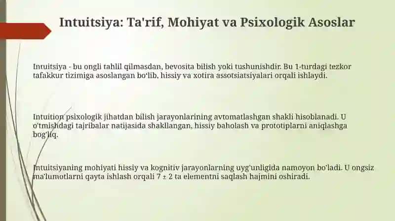 Intuitsiya: Ta'rif, Mohiyat va Psixologik Asoslar 3