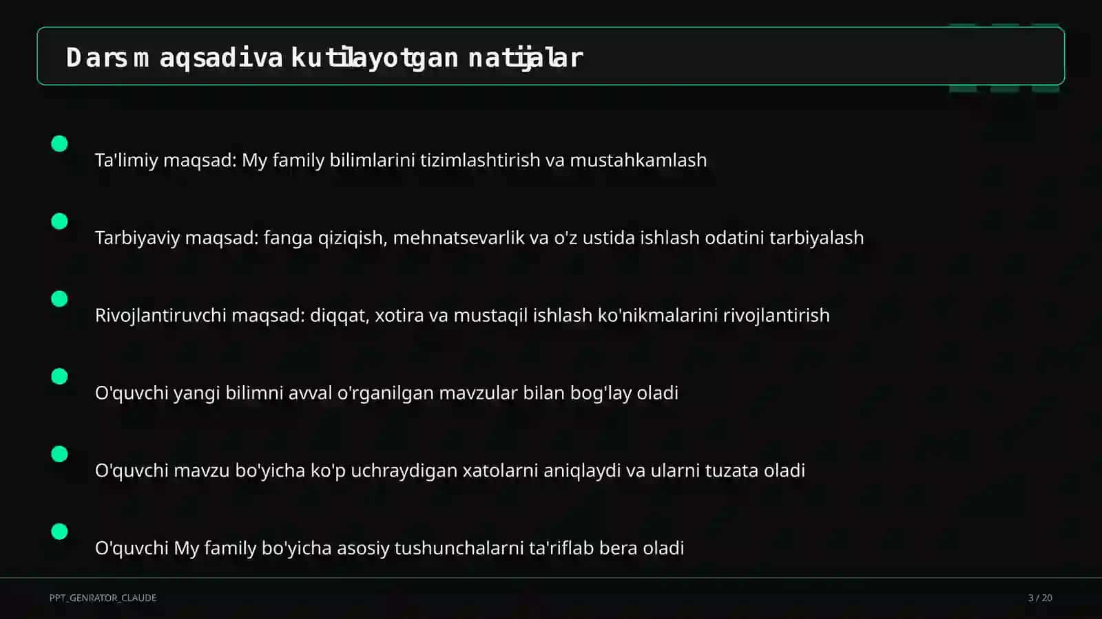 My family (1-sinf) Ingliz tili (1–11) — metodik birlashma uchun 3