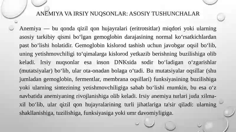 Anemiya va Irsiy Nuqsonlarning Anemiya Rivojlanishiga Ta'siri. 3