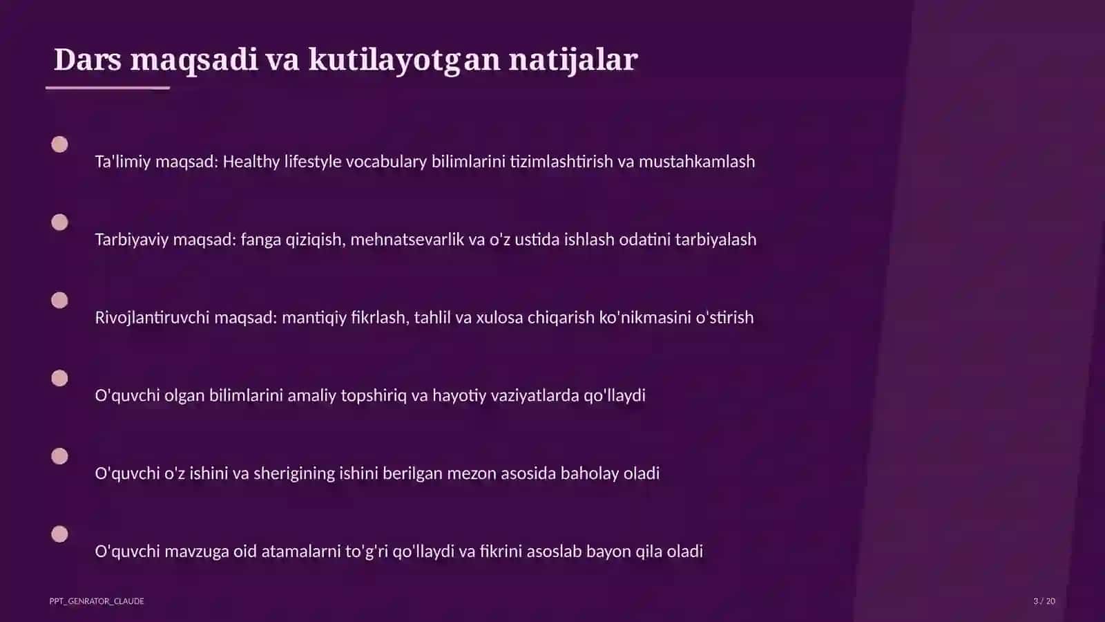 Healthy lifestyle vocabulary (7-sinf) 3