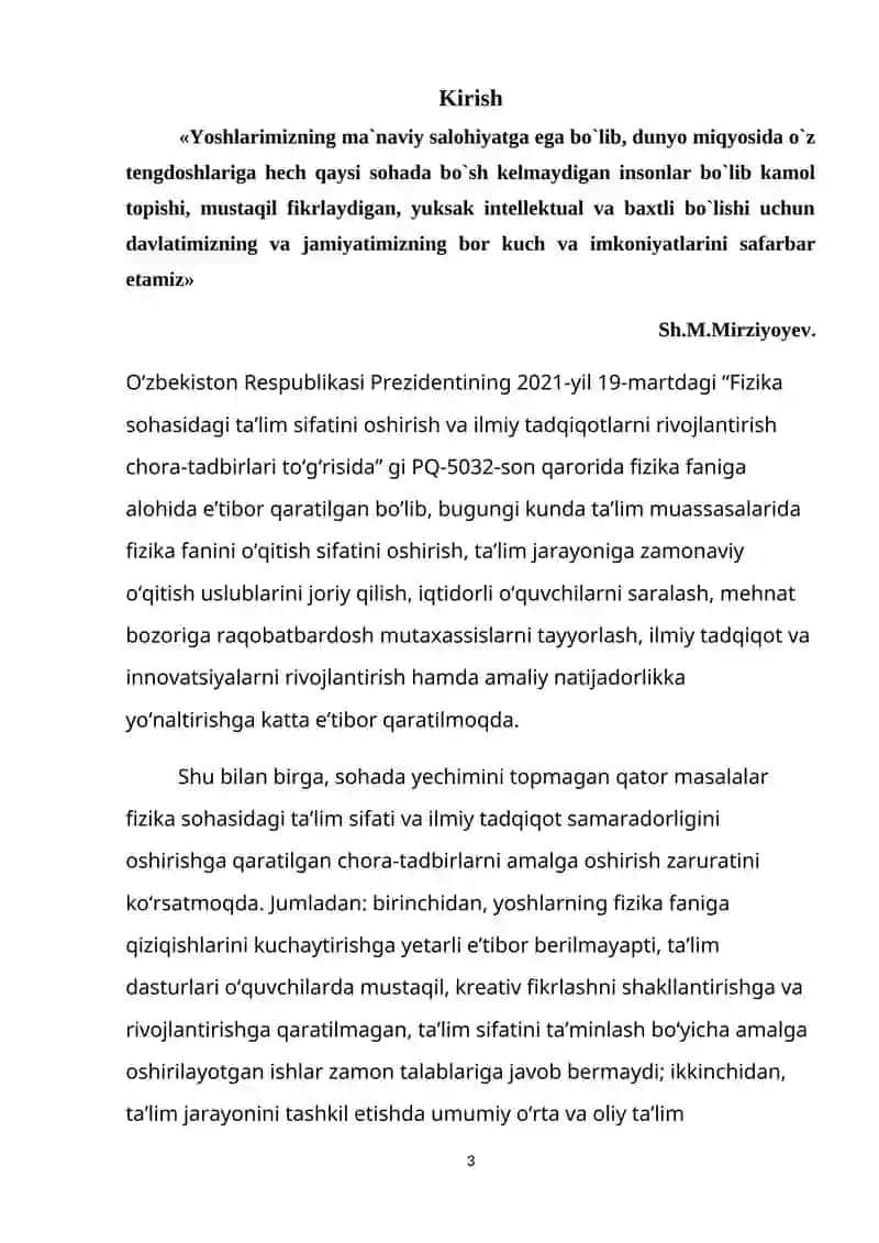 "ATOM, YADROSI VA ELEMENTAR ZARRALAR FIZIKASI" KURSI 3