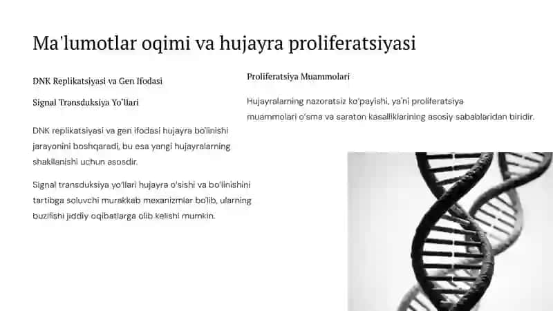 Hujayrada moddalar, energiya va ma'lumotlar oqimi: Tibbiyotdagi proliferatsiya muammolari 3