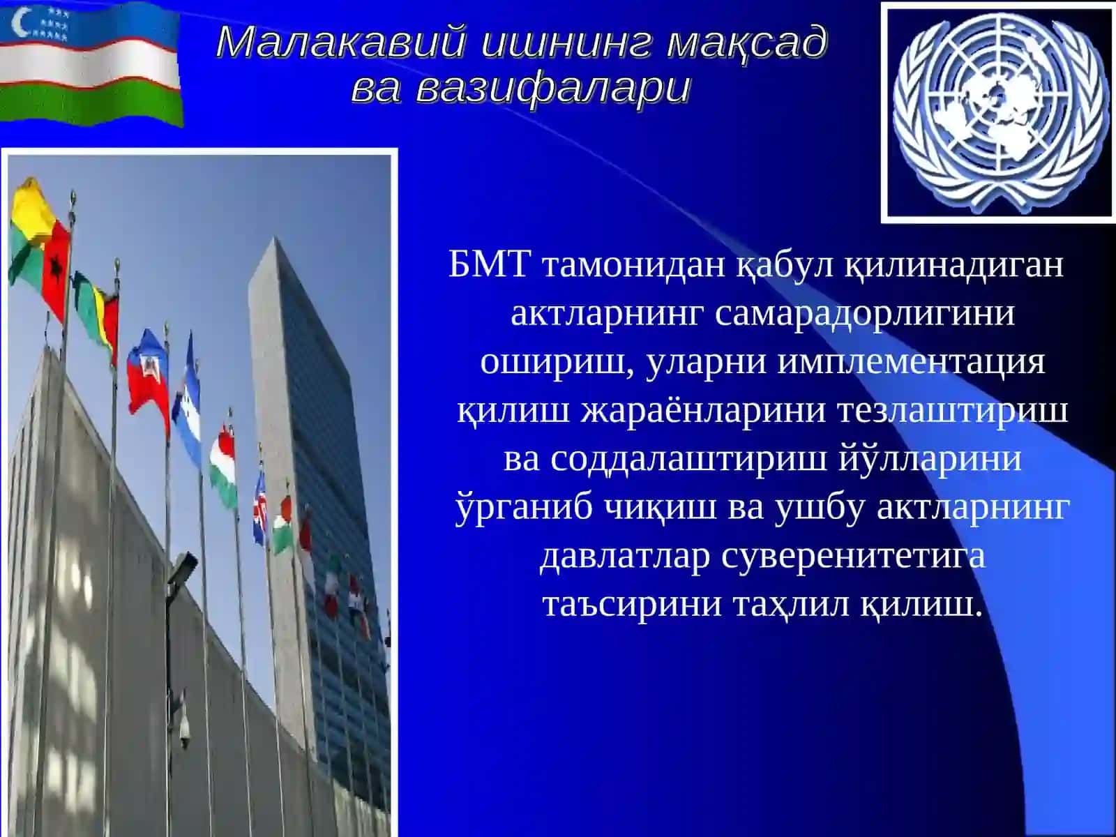 БИРЛАШГАН МИЛЛАТЛАР ТАШКИЛОТИ АКТЛАРИНИНГ ДАВЛАТЛАР ҲУҚУҚНИ ҚЎЛЛАШ АМАЛИЁТИ ВА ТАШҚИ СИЁСАТИГА ТАЪСИРИ 3