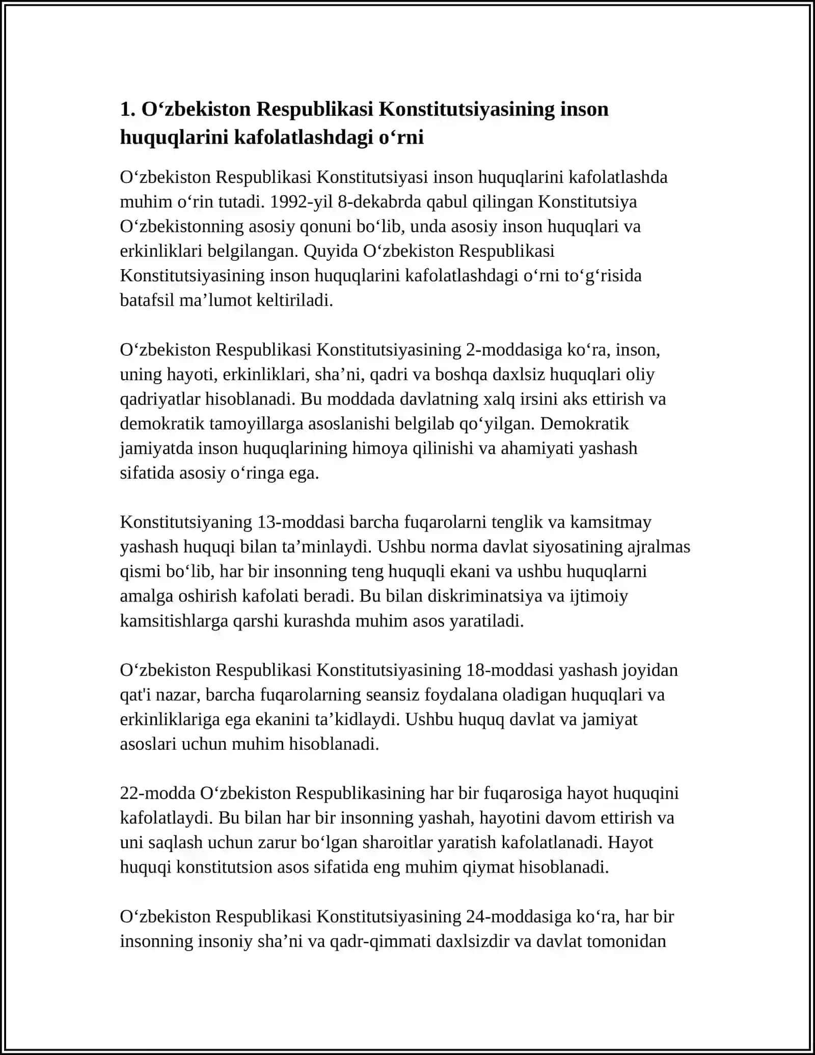 O‘zbekistonda Inson Huquqlari va Erkinliklari Kafolatining Yaratilishi 3