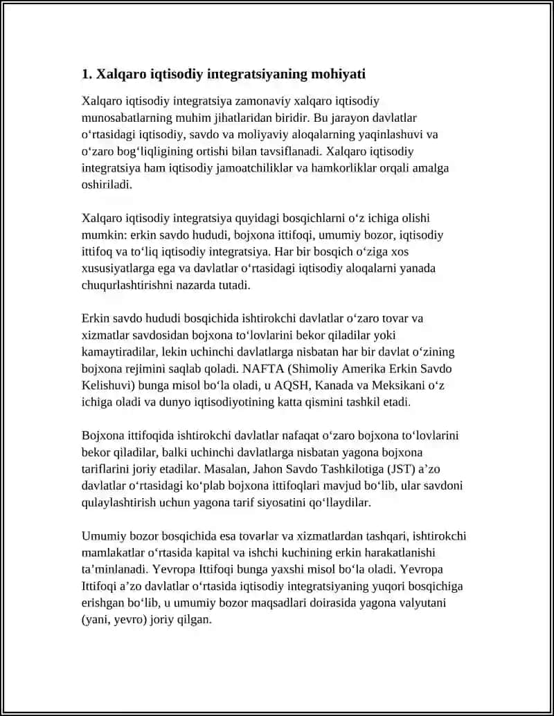 XALQARO IQTISODIY INTEGRATSIYA. MAQSADLAR VA MANFAATLAR 3