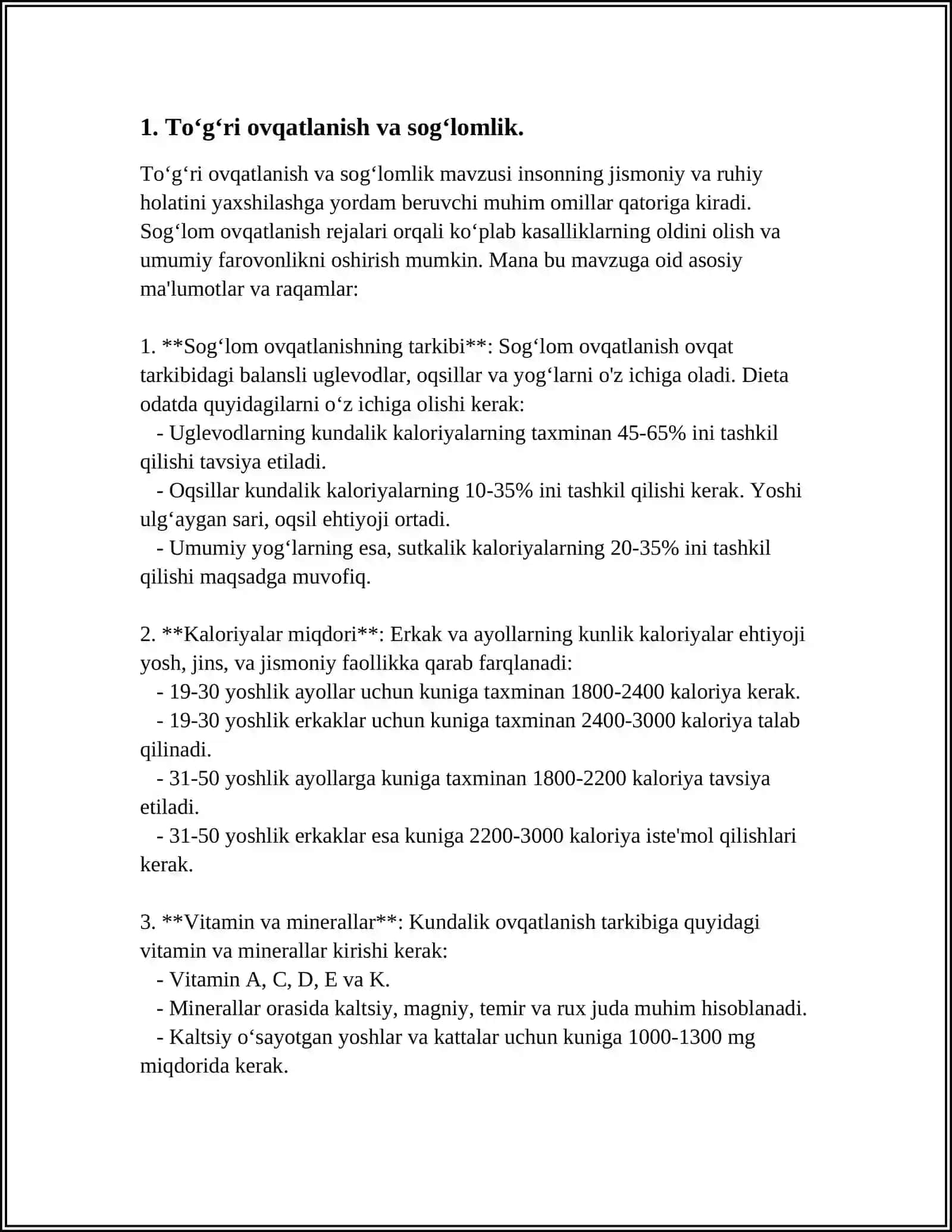 SOGLIQ HAQIDA MALUMOT QIZIQARLI REFERAT 3
