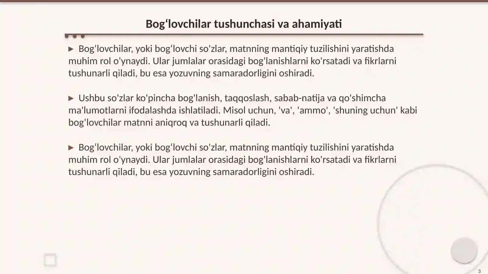 Bogʻlovchilar 3