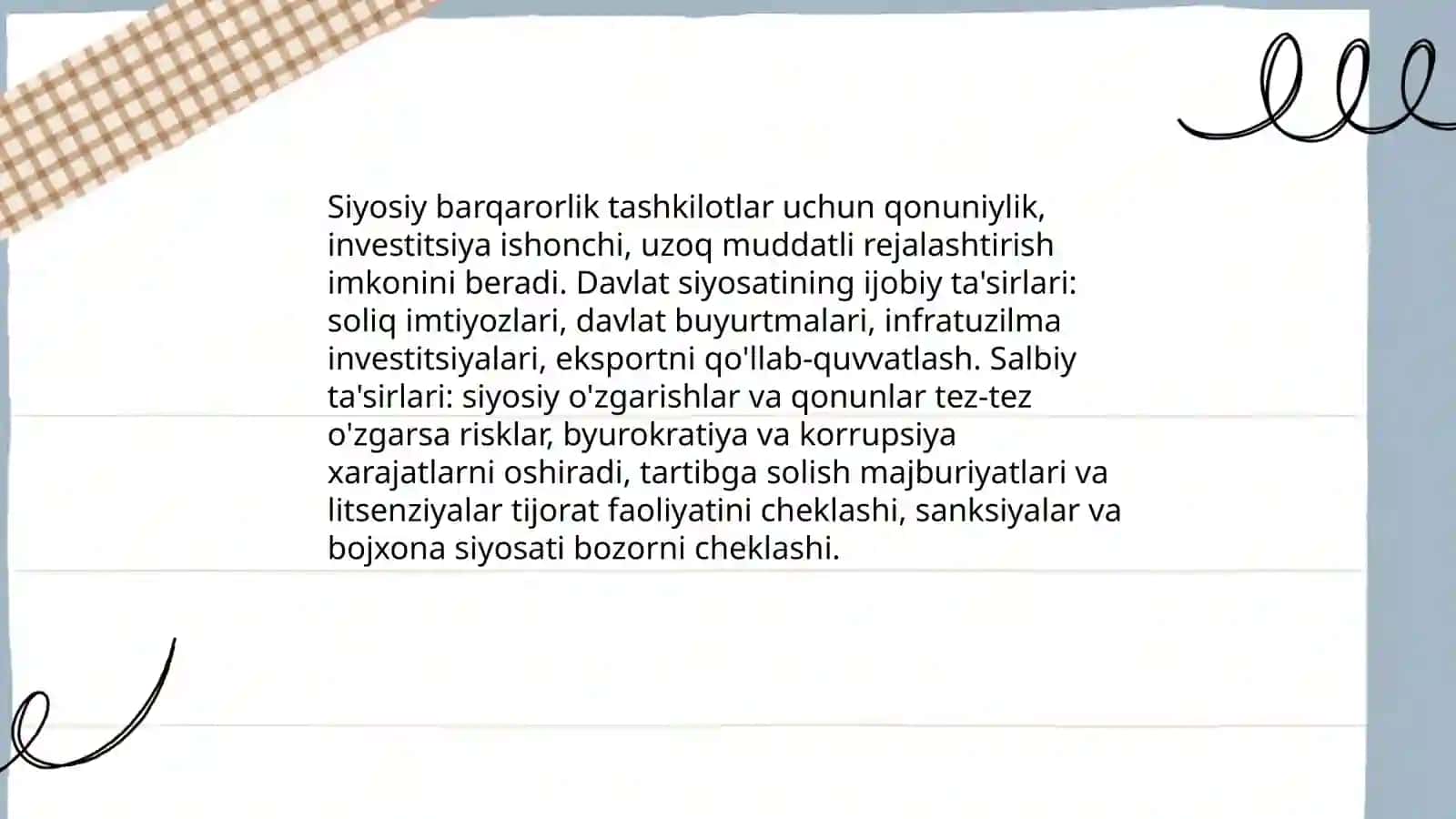 PEST tahlili. Tashkilotga davlat siyosatining ijobiy va salbiy ta’sirlari 3