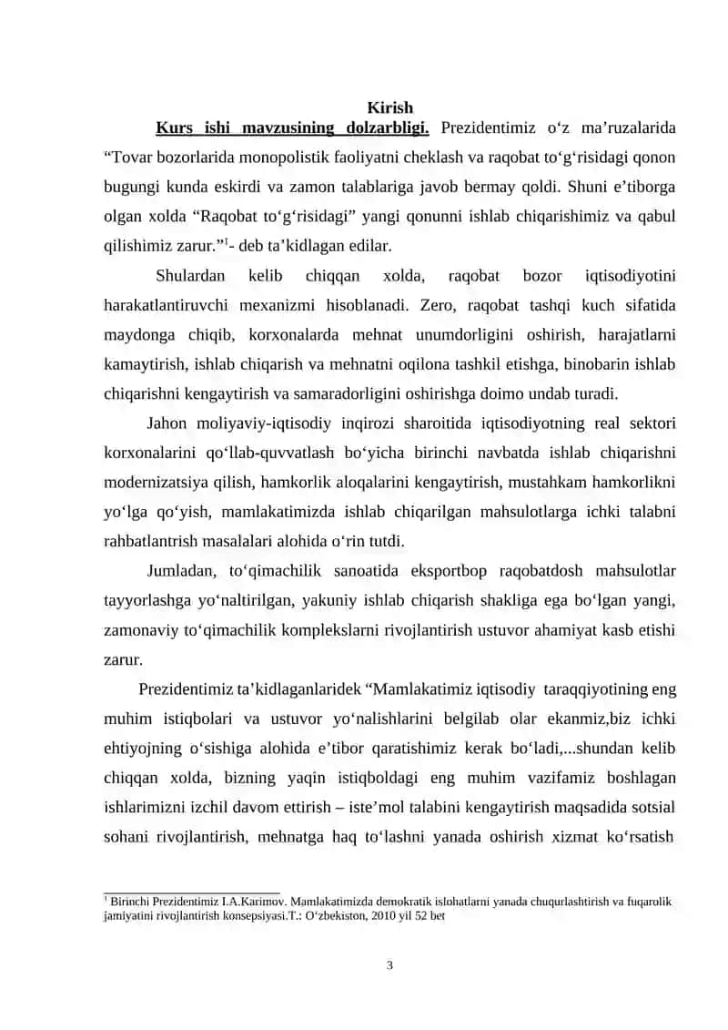 Bozor iqtisodiyotiga òtish sharoyitida raqobatchilik muxiti shakilantirish muammolari 3