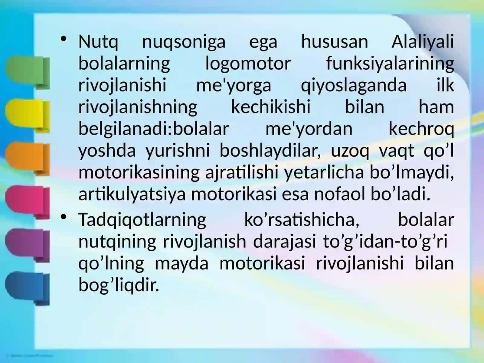 Nutq nuqsoniga ega bolgan bollar motorik xususiyatlar va tasavvur haqida tushuncha 3