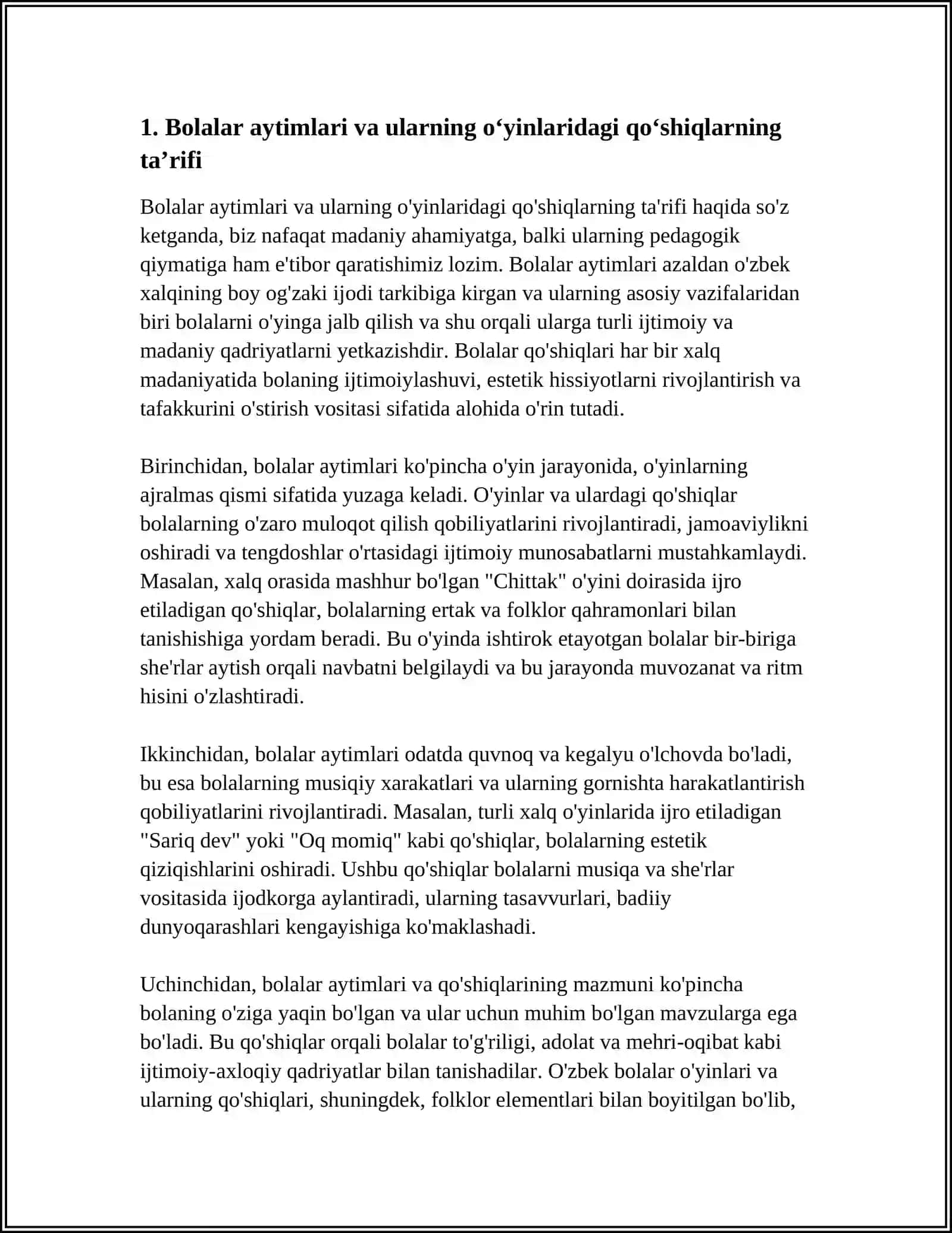 BOLALAR AYTIMLARI VA ULARNING OʻYINLARIDAGI QOʻSHIQLAR HAQIDA 3