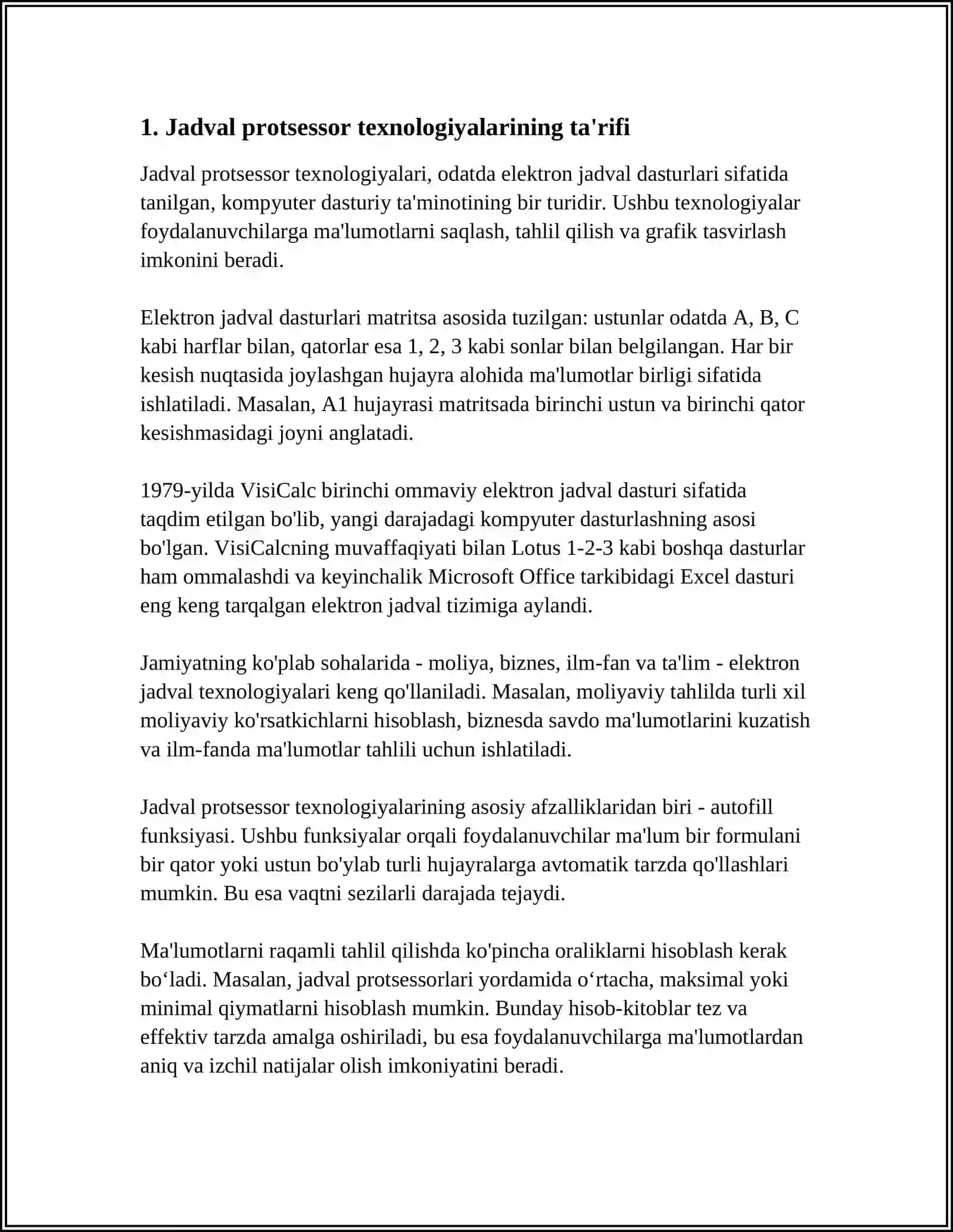 IQTISODIY MASALALARNI YECHISHDA JADVAL PROSESSOR TEXNOLOGIYALARI 3