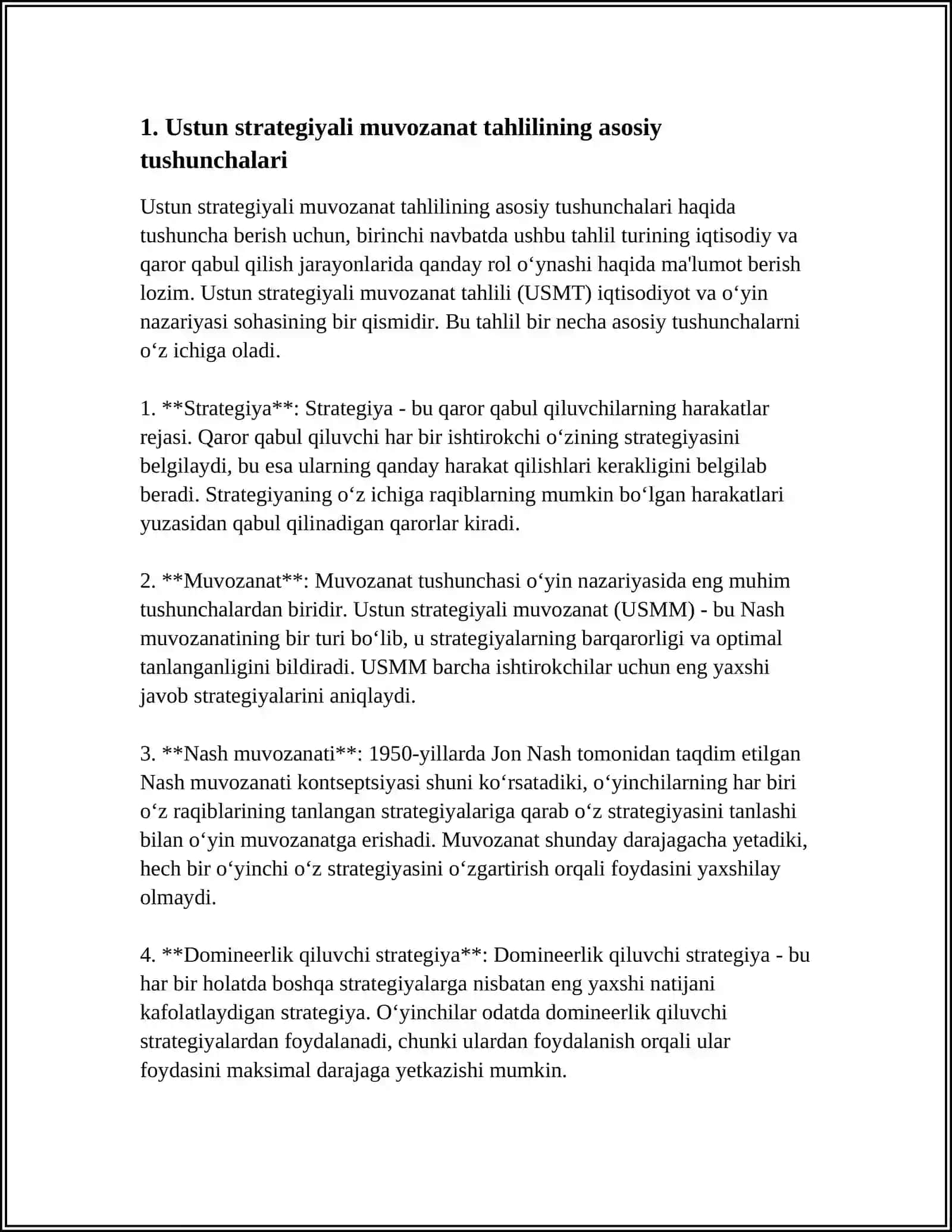 Ustun strategiyali muvozanat tahlili 3