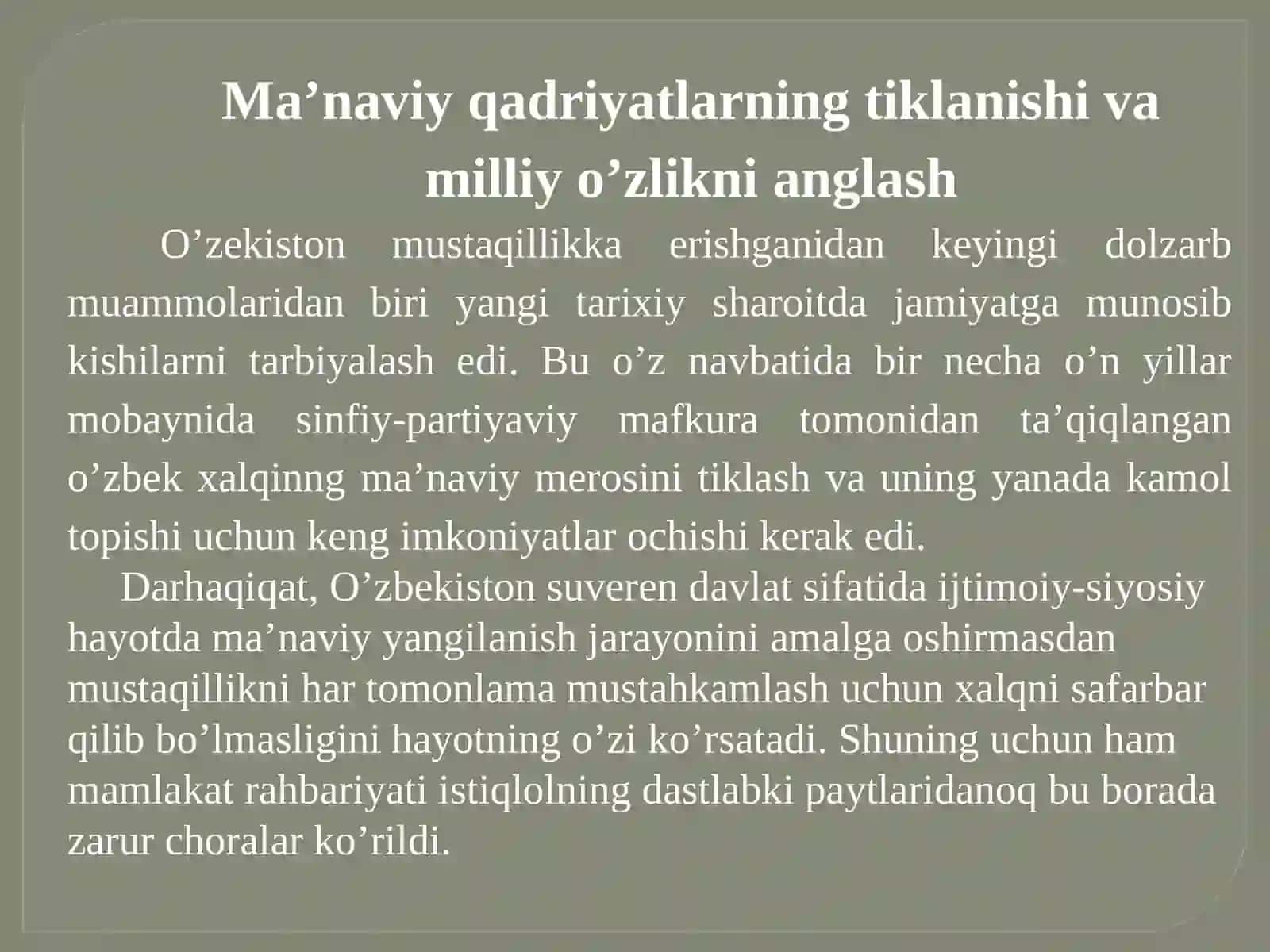 Ma’naviyqadriyatlarning Tiklanishi 3