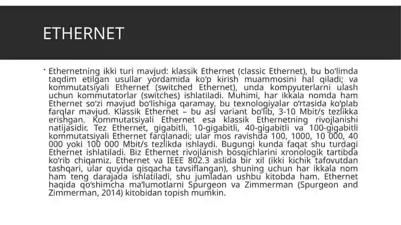 Kompyuter tarmoqlaning standart texnologiyalari: LAN tarmoqlari, protokol arxitekturasi. Ethernet, Fast Ethemet, Gigabit EtheNet ta’rifi. 3