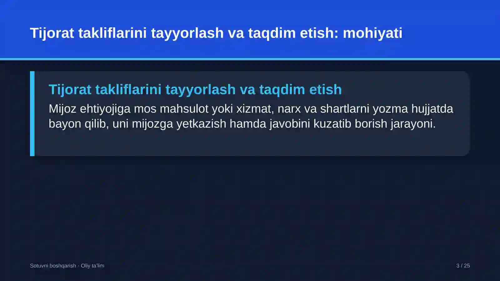 Sotuvni boshqarish · Oliy ta'lim 3